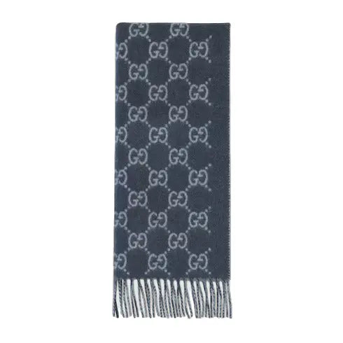 Bonnet Et Écharpe en jacquard de cachemire GG en Bleu Marine
