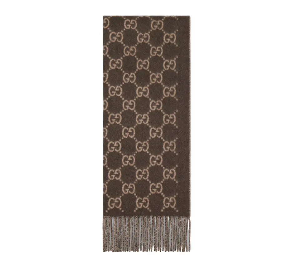 Bonnet Et Écharpe en jacquard de cachemire GG en Marron