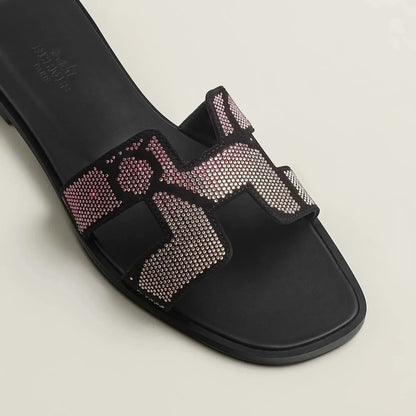 Sandales Oran Noir Et Rose