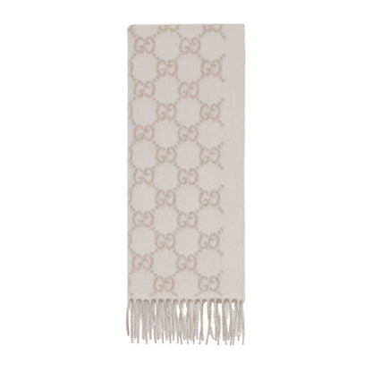 Bonnet Et Écharpe en jacquard de cachemire GG en Blanc Cassé et Beige
